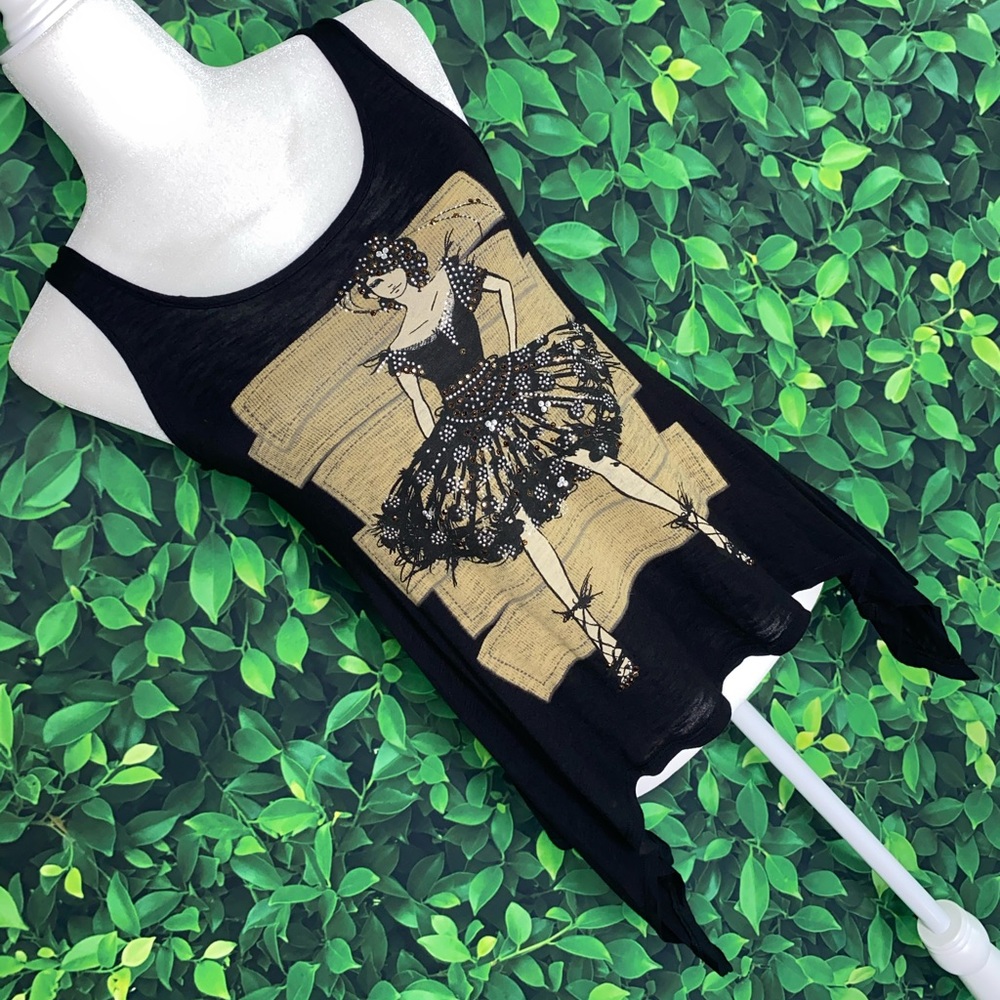 EMBELLISHED VINTAGE FASHION MODEL GRAPHIC TANK W/ OPEN BACK · SIZE S - Picture 3 of 5